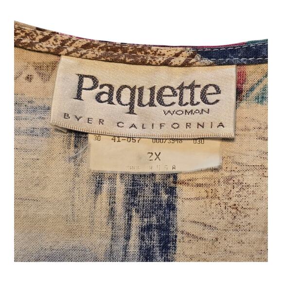 Vintage Paquette Top Womens Size 2X Patchwork V-Neck Short Sleeve Artsy Colorful - Picture 3 of 7